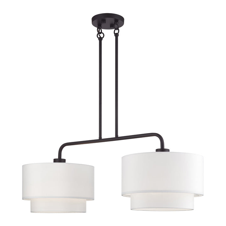 2 Light Bronze Large Linear Chandelier With Hand Crafted Off-White Color Fabrics
