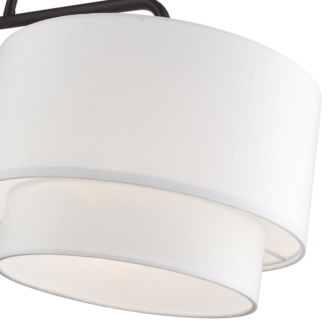 2 Light Bronze Large Linear Chandelier With Hand Crafted Off-White Color Fabrics