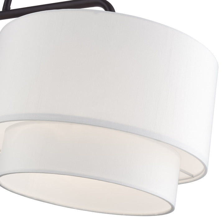 2 Light Bronze Large Linear Chandelier With Hand Crafted Off-White Color Fabrics