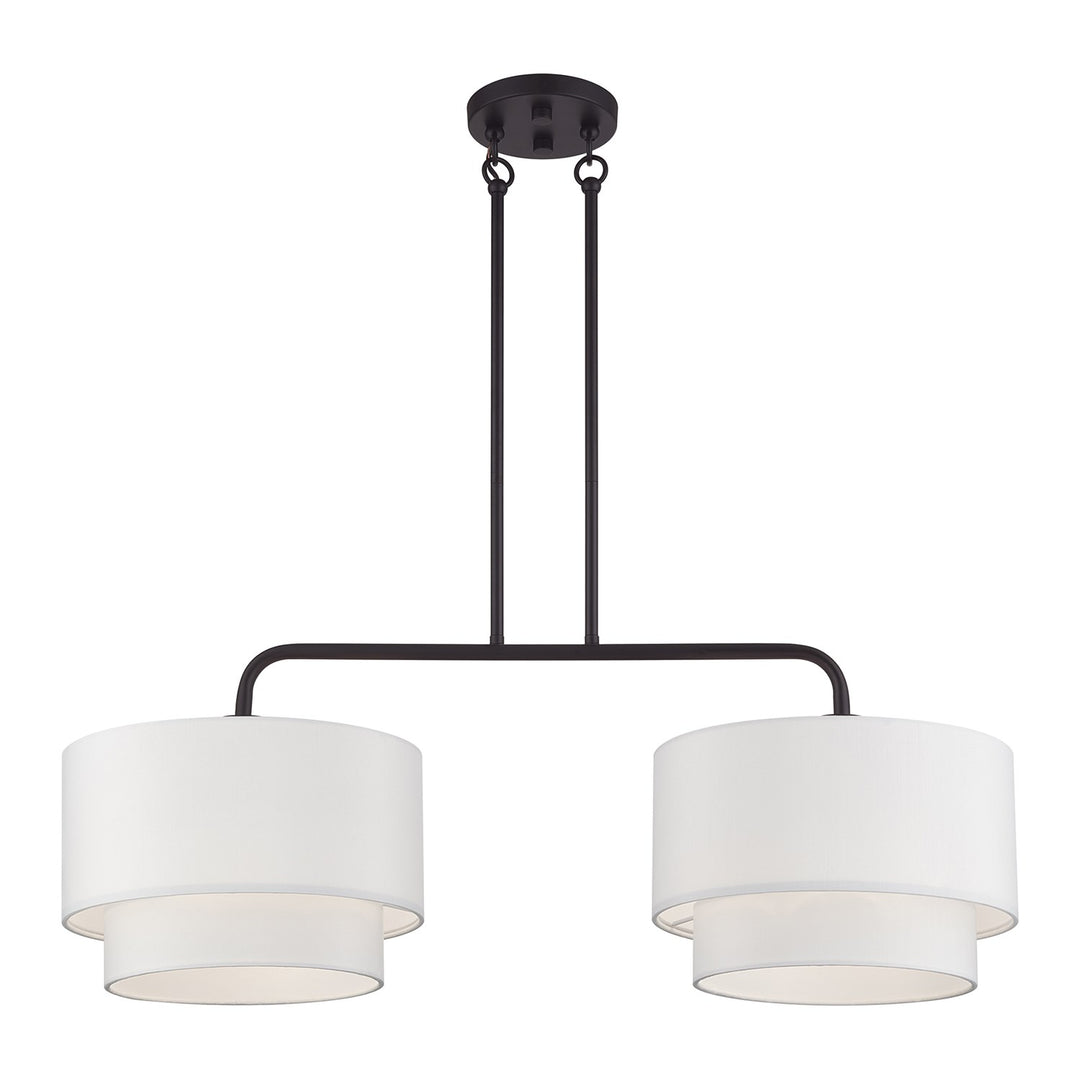 2 Light Bronze Large Linear Chandelier With Hand Crafted Off-White Color Fabrics