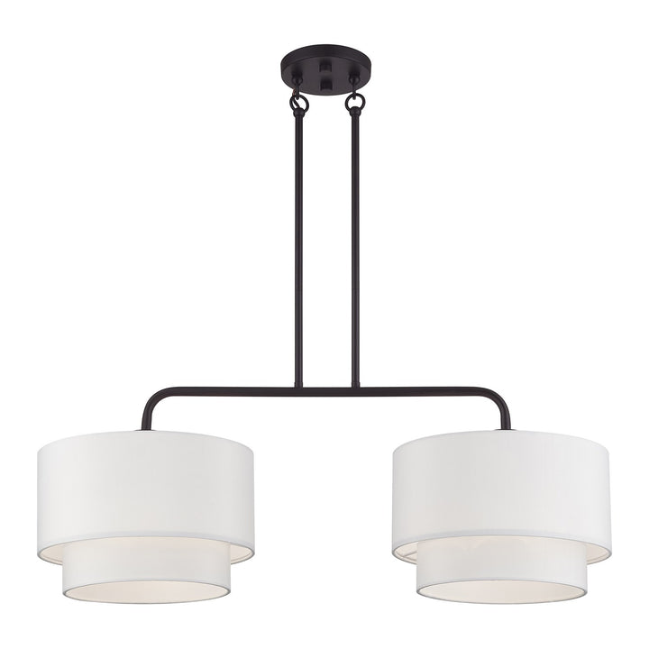 2 Light Bronze Large Linear Chandelier With Hand Crafted Off-White Color Fabrics