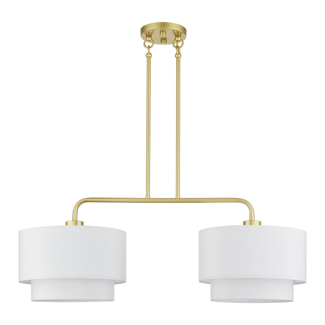 2 Light Soft Gold Large Linear Chandelier With Hand Crafted Off-White