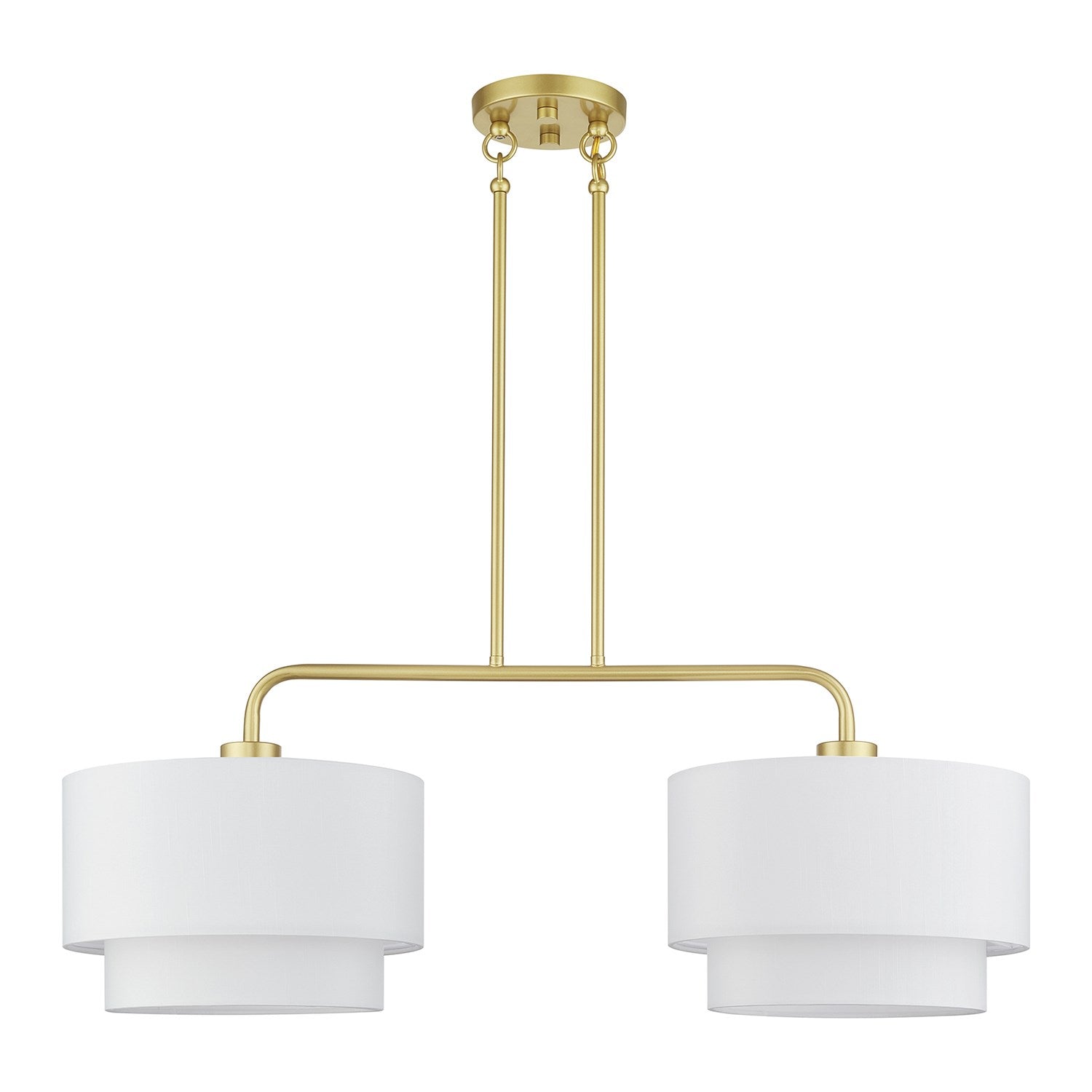 2 Light Soft Gold Large Linear Chandelier With Hand Crafted Off-White