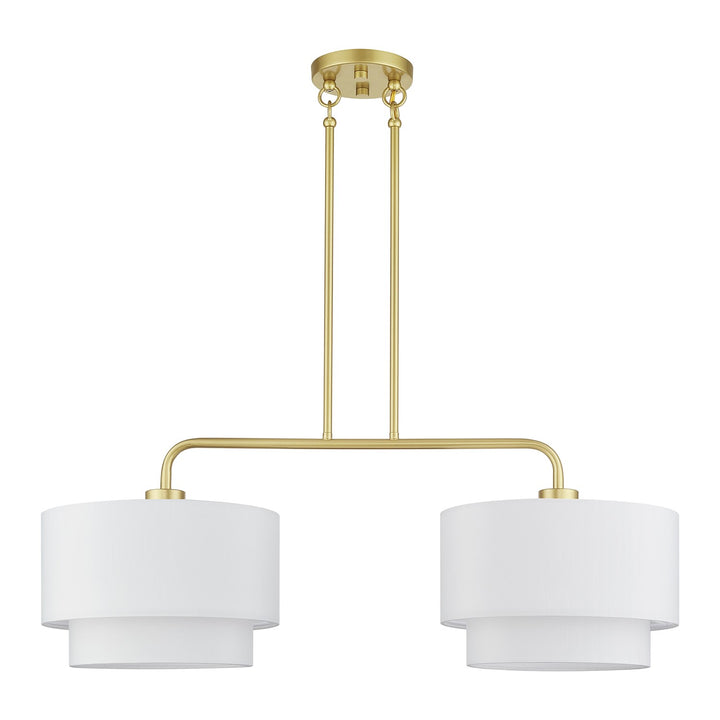 2 Light Soft Gold Large Linear Chandelier With Hand Crafted Off-White