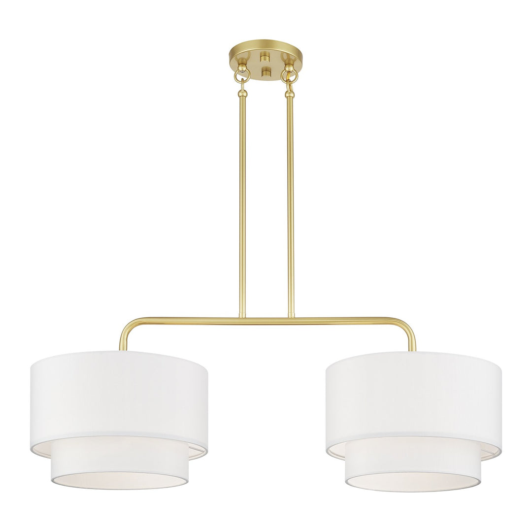 2 Light Soft Gold Large Linear Chandelier With Hand Crafted Off-White