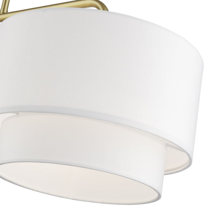 2 Light Soft Gold Large Linear Chandelier With Hand Crafted Off-White