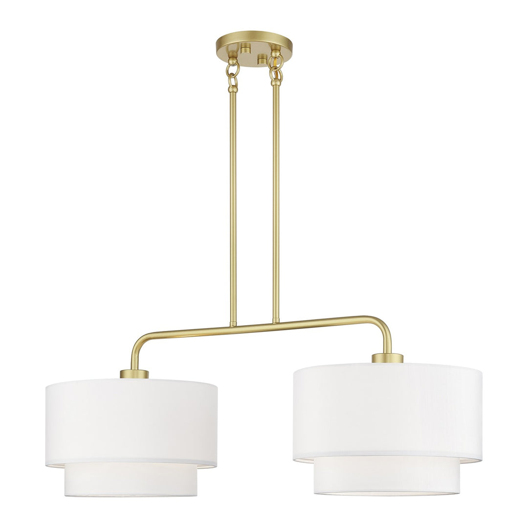 2 Light Soft Gold Large Linear Chandelier With Hand Crafted Off-White
