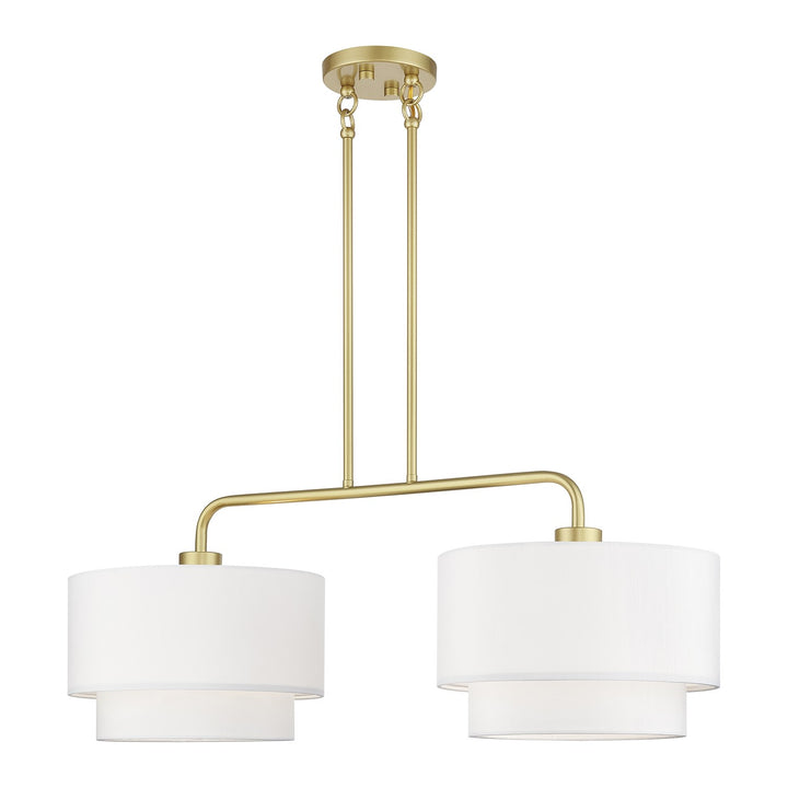 2 Light Soft Gold Large Linear Chandelier With Hand Crafted Off-White