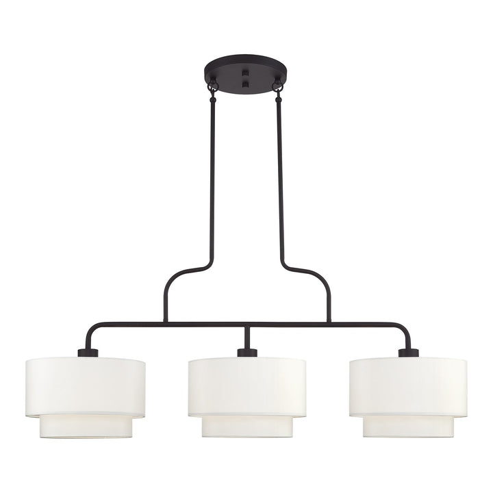 3 Light Bronze Extra Large Linear Chandelier With Hand Crafted Off-White by Livex Lighting