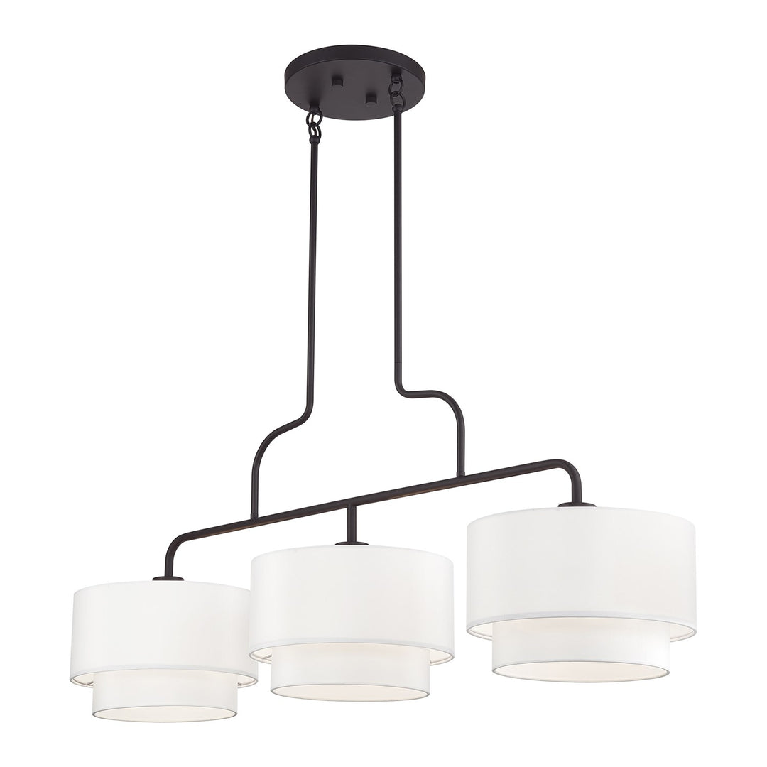 3 Light Bronze Extra Large Linear Chandelier With Hand Crafted Off-White