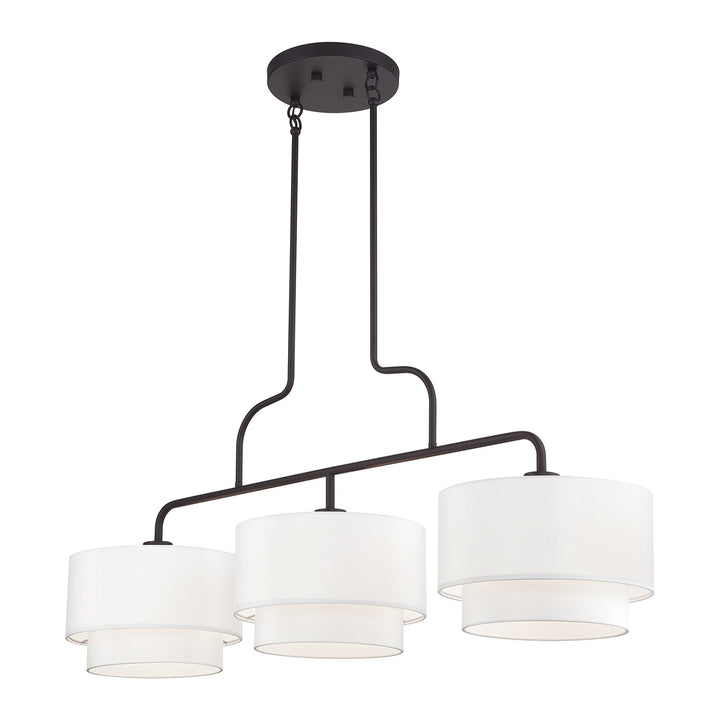 3 Light Bronze Extra Large Linear Chandelier With Hand Crafted Off-White