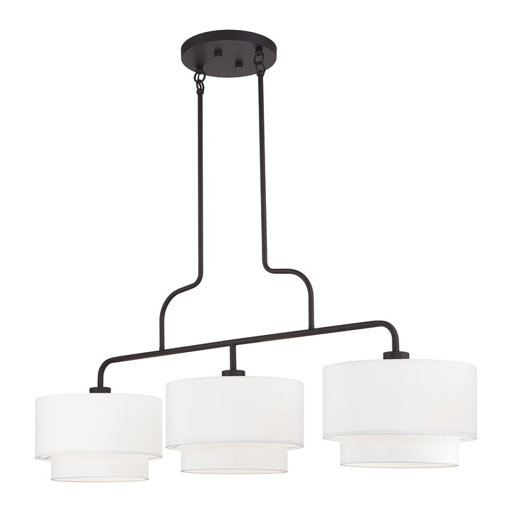 3 Light Bronze Extra Large Linear Chandelier With Hand Crafted Off-White