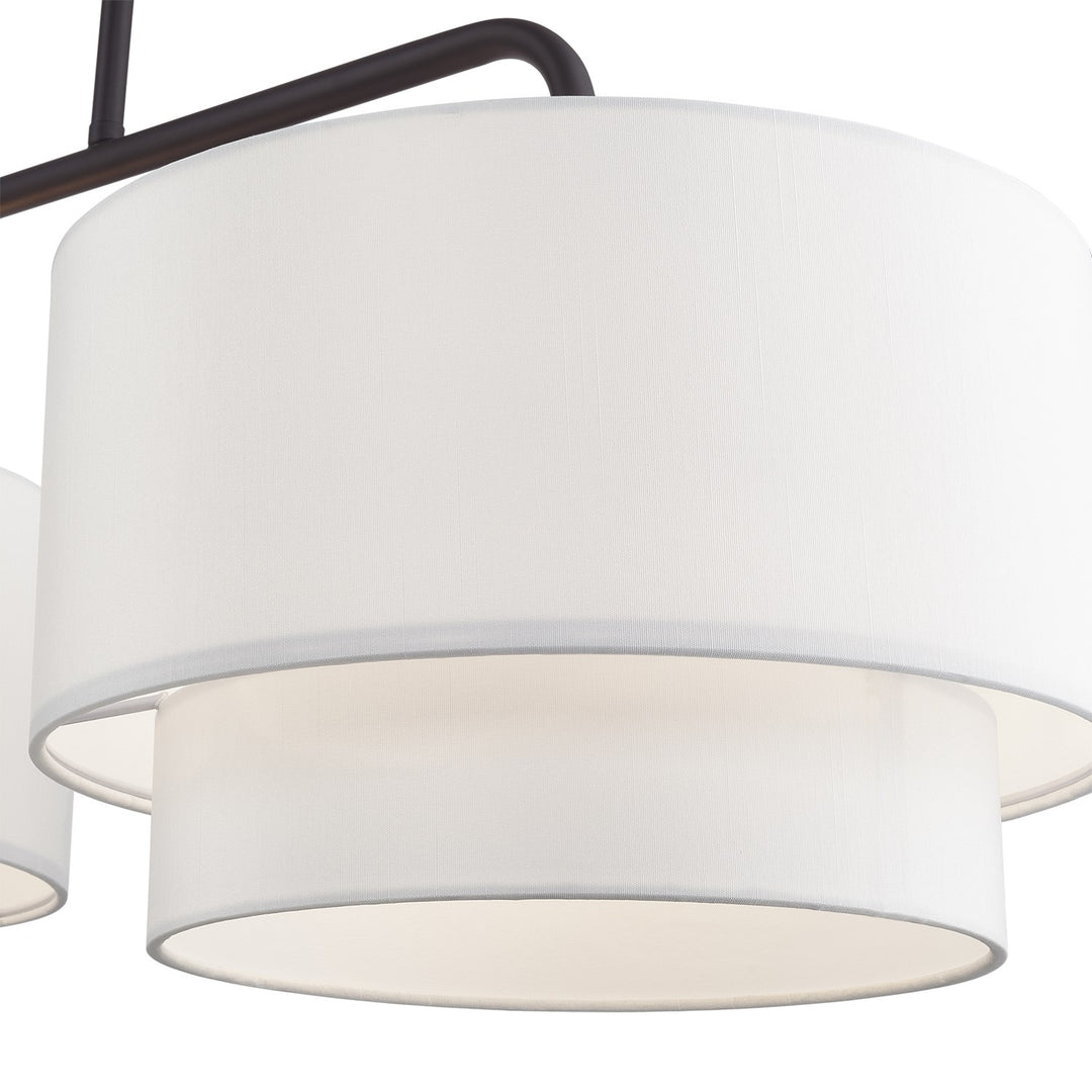 3 Light Bronze Extra Large Linear Chandelier With Hand Crafted Off-White