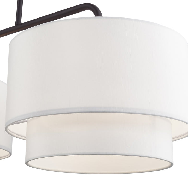 3 Light Bronze Extra Large Linear Chandelier With Hand Crafted Off-White