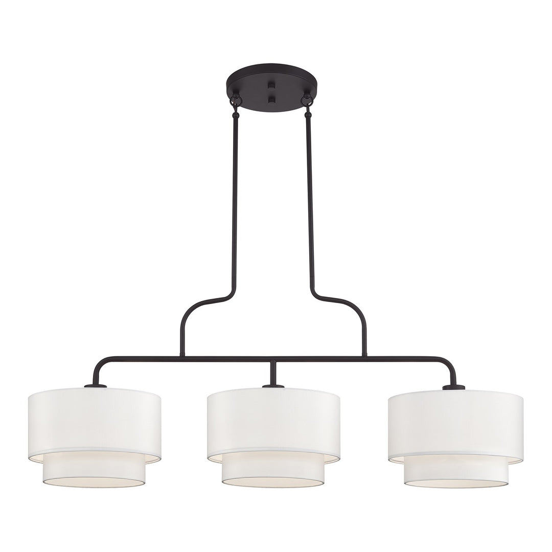 3 Light Bronze Extra Large Linear Chandelier With Hand Crafted Off-White