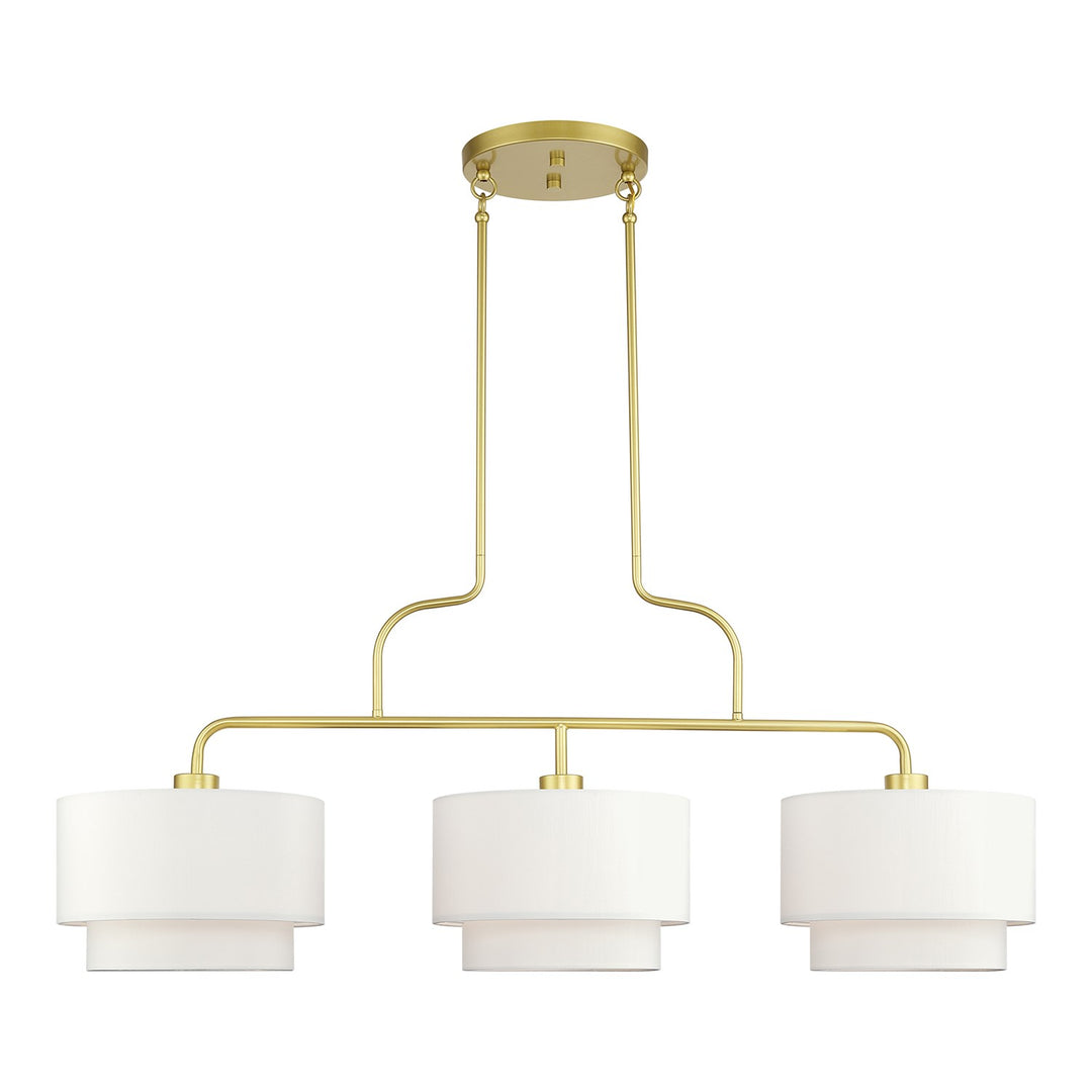 3 Light Soft Gold Extra Large Linear Chandelier With Hand Crafted Off-White by Livex Lighting