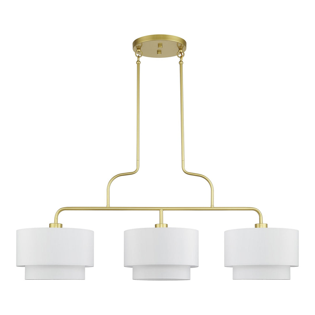 3 Light Soft Gold Extra Large Linear Chandelier With Hand Crafted Off-White