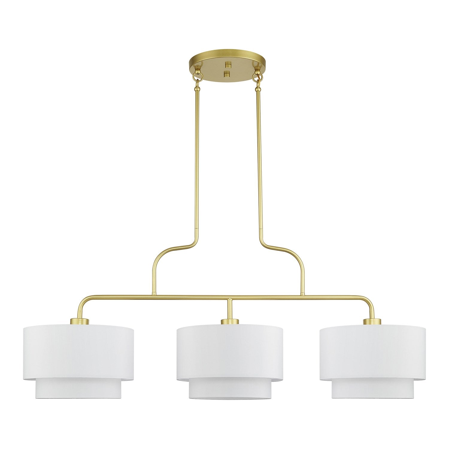 3 Light Soft Gold Extra Large Linear Chandelier With Hand Crafted Off-White