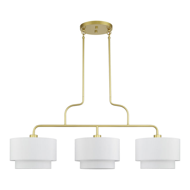 3 Light Soft Gold Extra Large Linear Chandelier With Hand Crafted Off-White