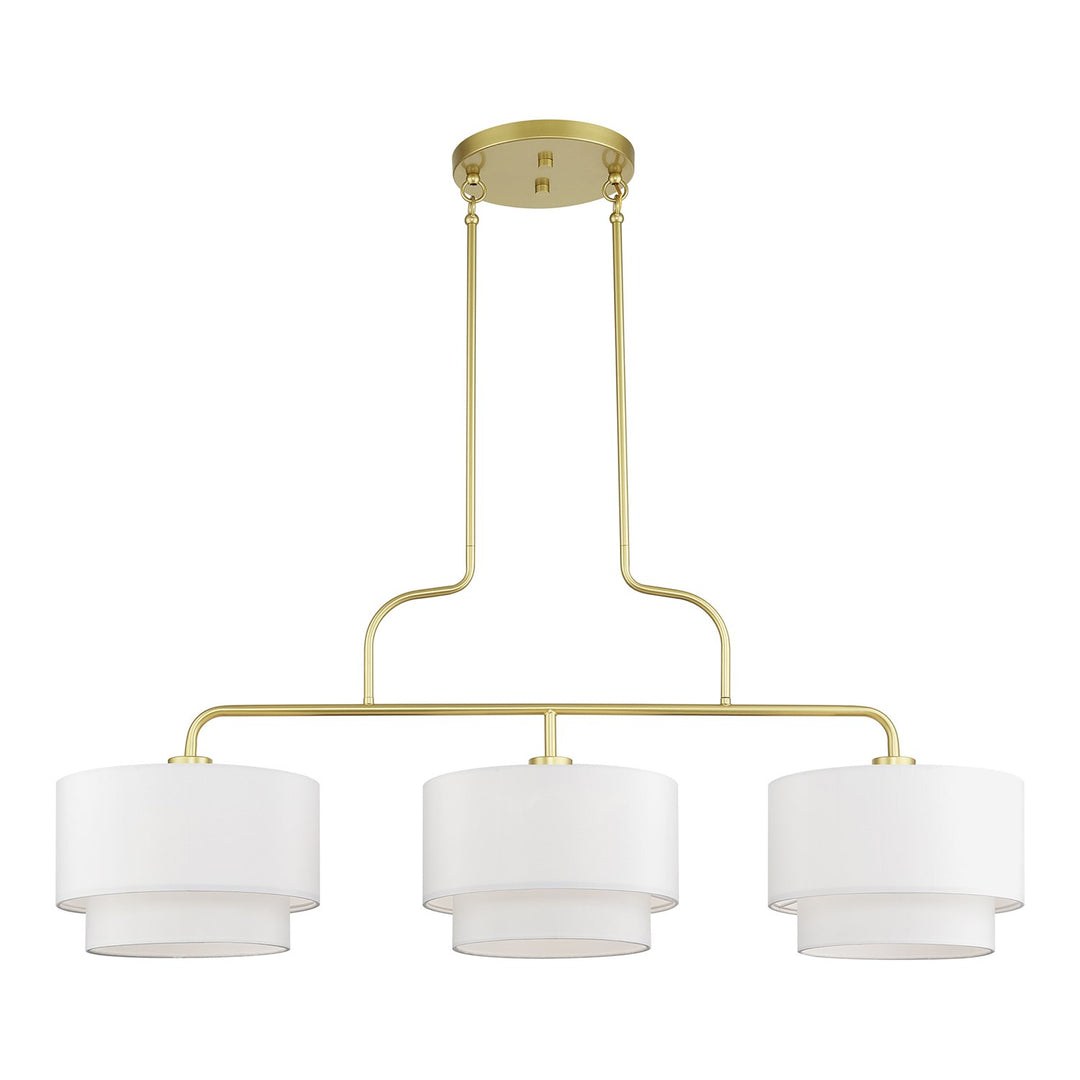3 Light Soft Gold Extra Large Linear Chandelier With Hand Crafted Off-White