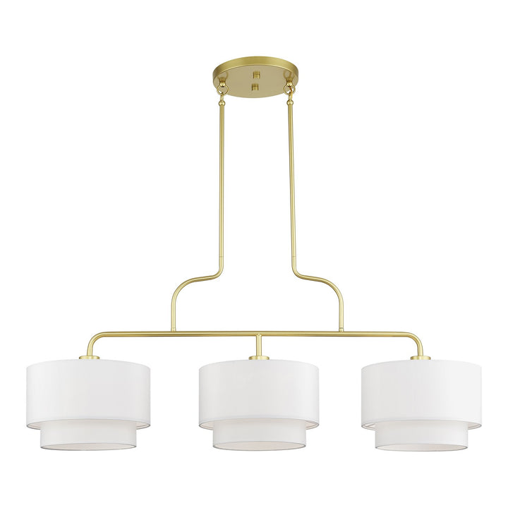 3 Light Soft Gold Extra Large Linear Chandelier With Hand Crafted Off-White