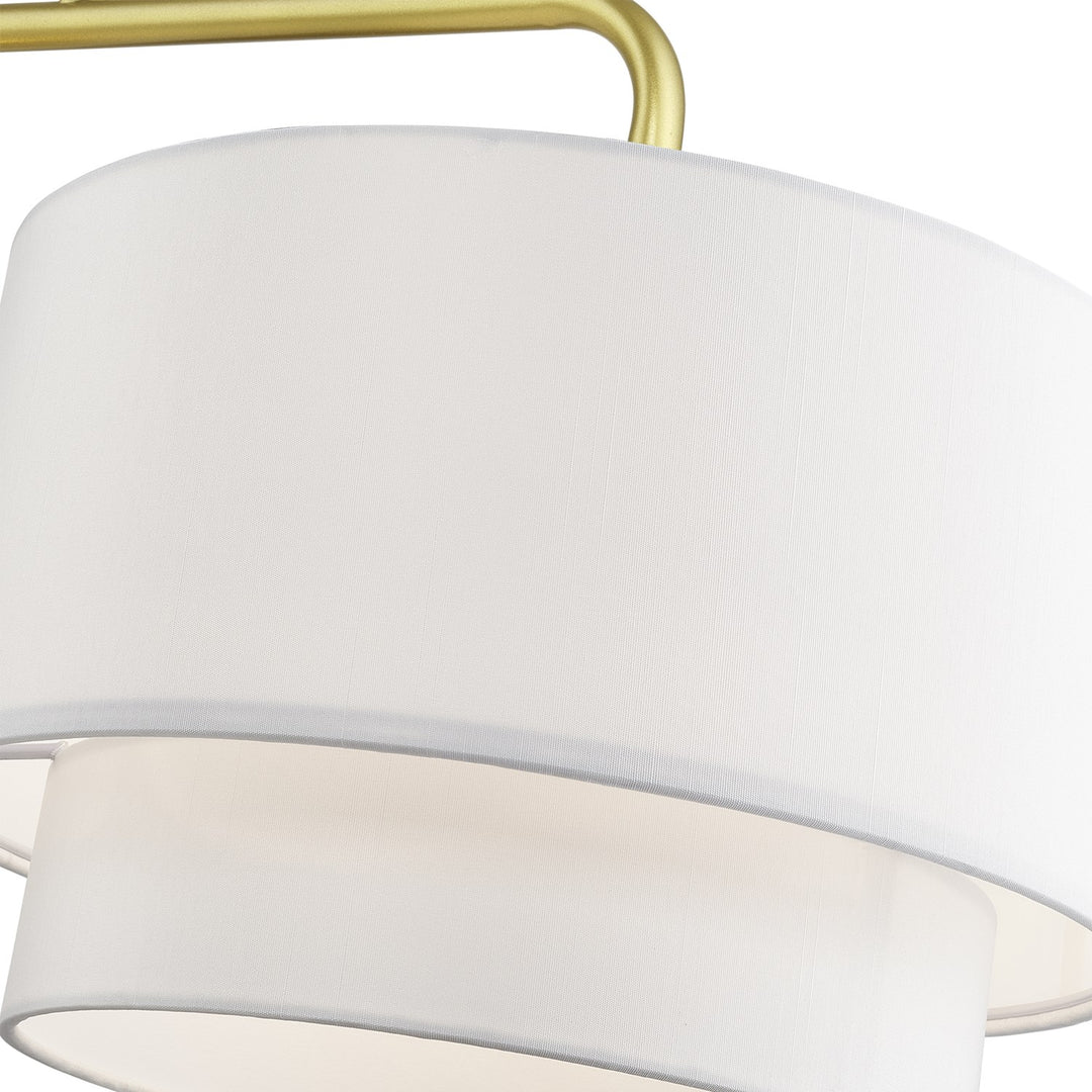 3 Light Soft Gold Extra Large Linear Chandelier With Hand Crafted Off-White