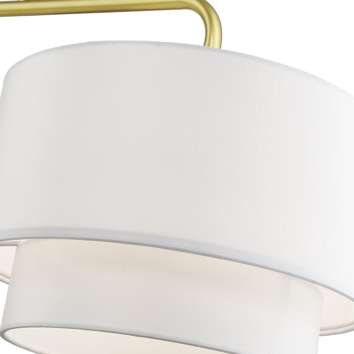 3 Light Soft Gold Extra Large Linear Chandelier With Hand Crafted Off-White