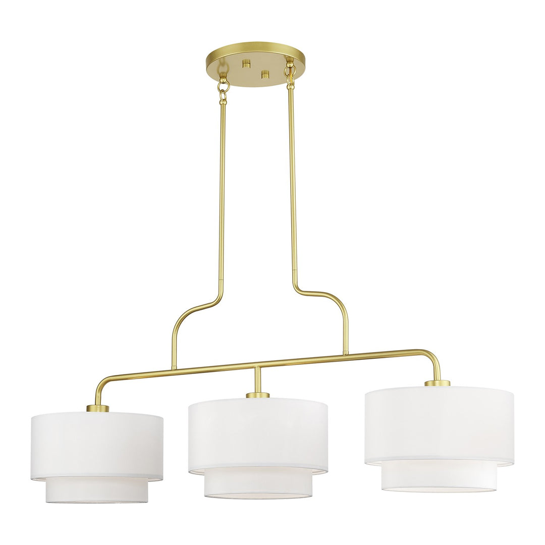 3 Light Soft Gold Extra Large Linear Chandelier With Hand Crafted Off-White