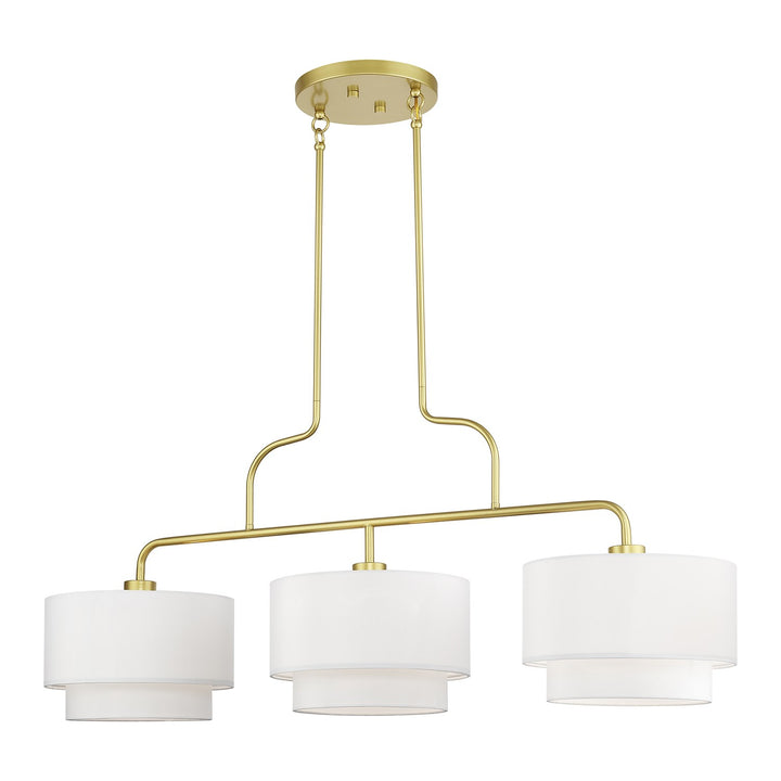 3 Light Soft Gold Extra Large Linear Chandelier With Hand Crafted Off-White