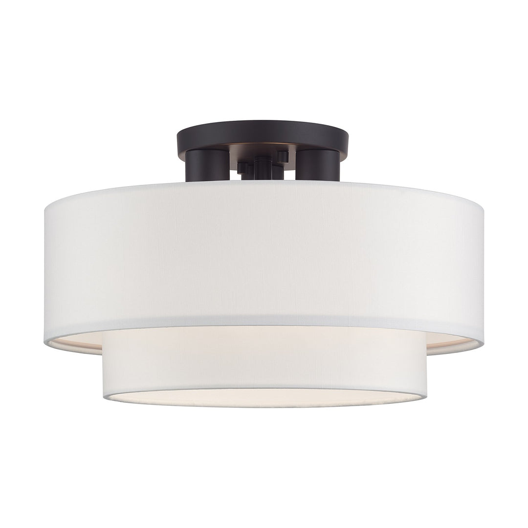3 Light Bronze Large Semi-Flush With Hand Crafted Off-White Color Fabrics by Livex Lighting