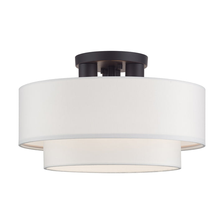 3 Light Bronze Large Semi-Flush With Hand Crafted Off-White Color Fabrics by Livex Lighting