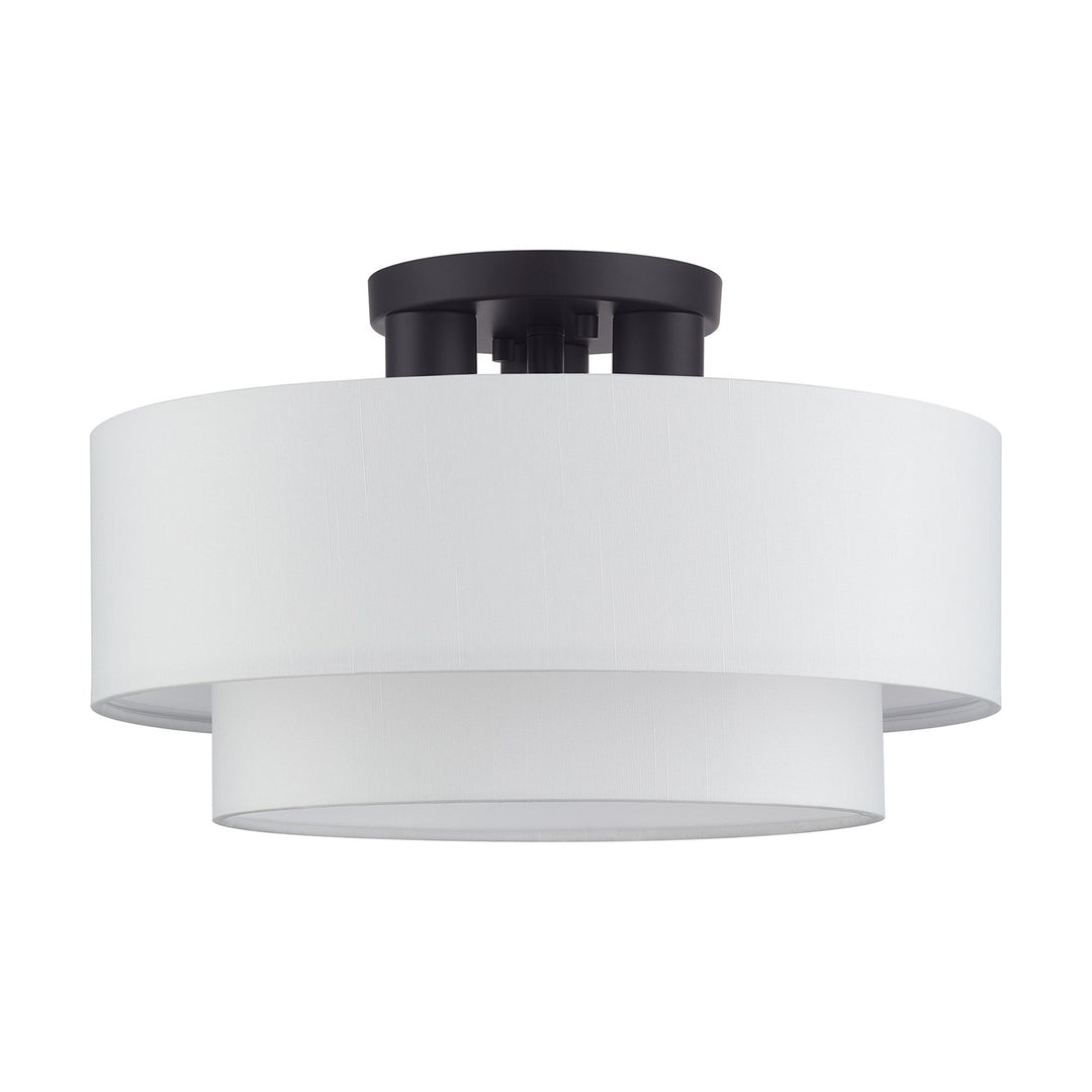 3 Light Bronze Large Semi-Flush With Hand Crafted Off-White Color Fabrics
