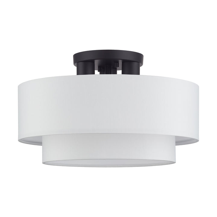 3 Light Bronze Large Semi-Flush With Hand Crafted Off-White Color Fabrics