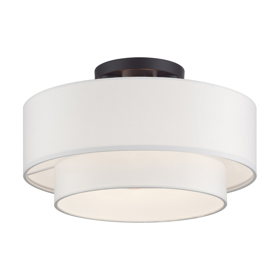 3 Light Bronze Large Semi-Flush With Hand Crafted Off-White Color Fabrics