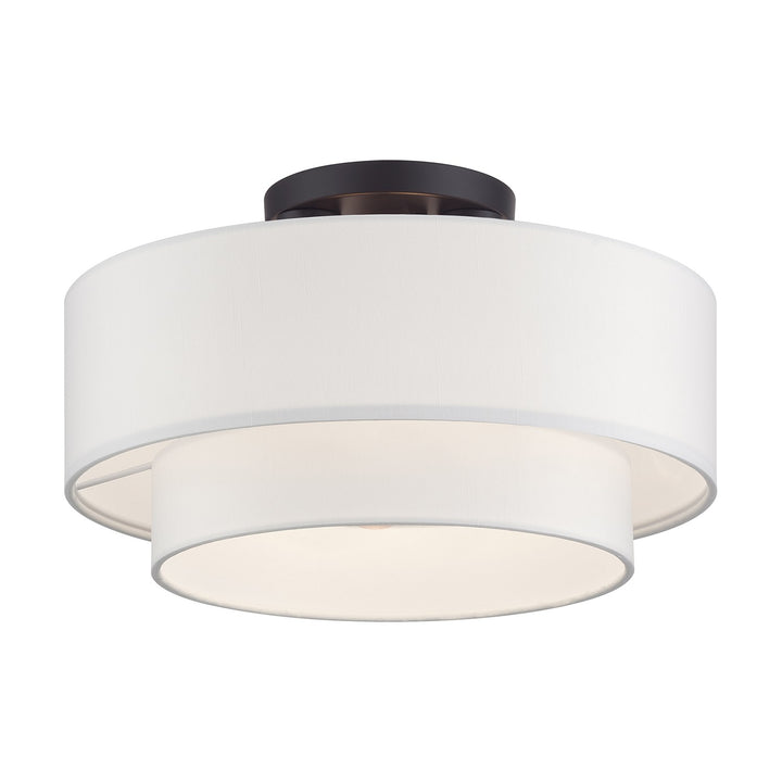 3 Light Bronze Large Semi-Flush With Hand Crafted Off-White Color Fabrics
