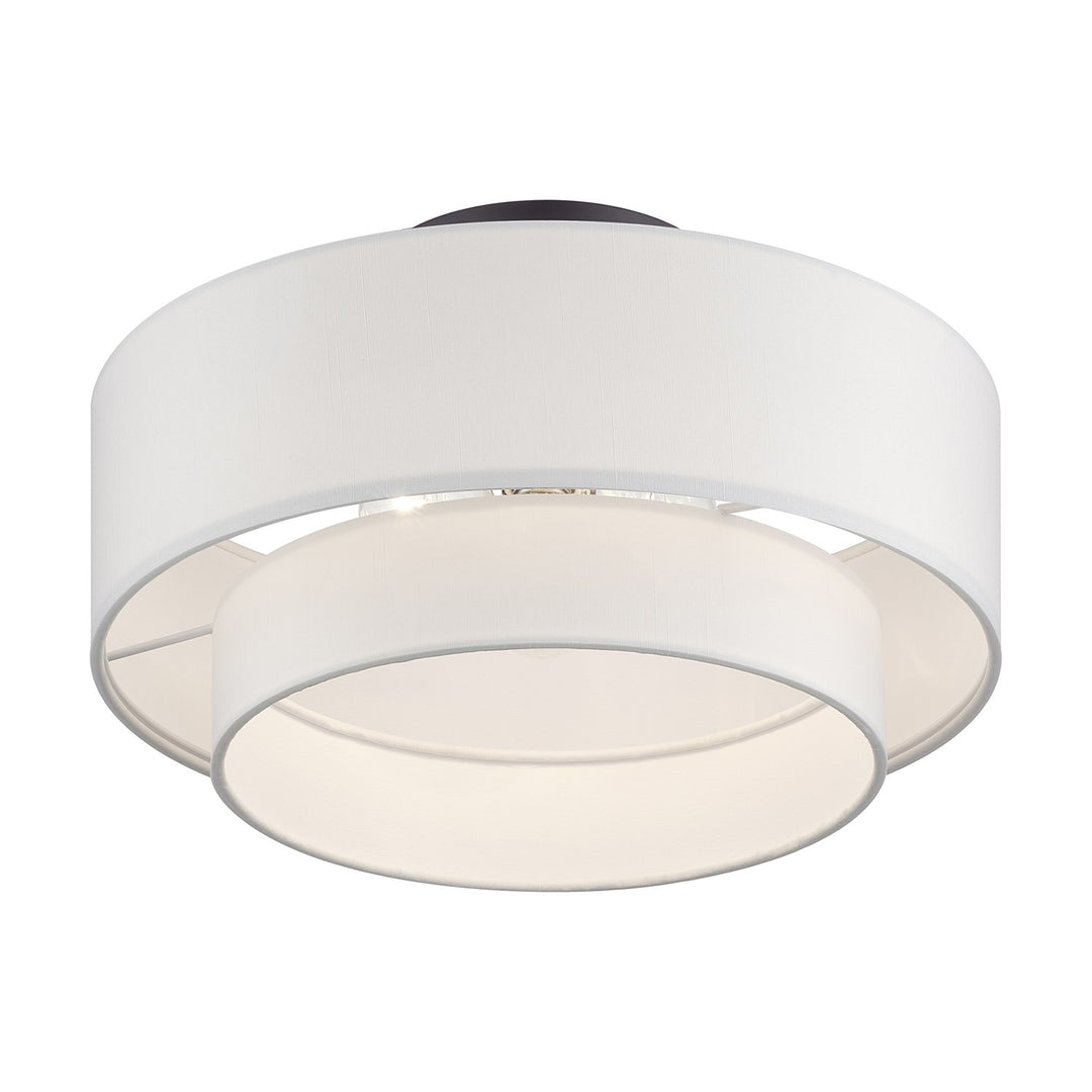 3 Light Bronze Large Semi-Flush With Hand Crafted Off-White Color Fabrics