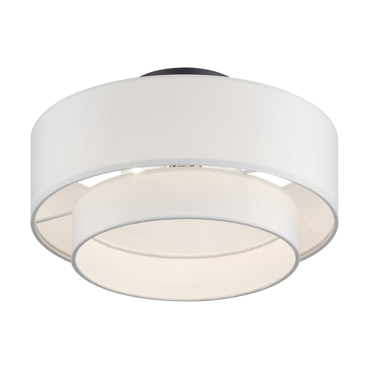 3 Light Bronze Large Semi-Flush With Hand Crafted Off-White Color Fabrics