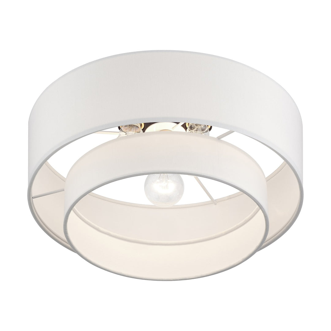 3 Light Bronze Large Semi-Flush With Hand Crafted Off-White Color Fabrics