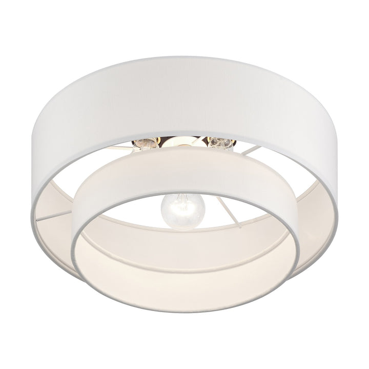 3 Light Bronze Large Semi-Flush With Hand Crafted Off-White Color Fabrics
