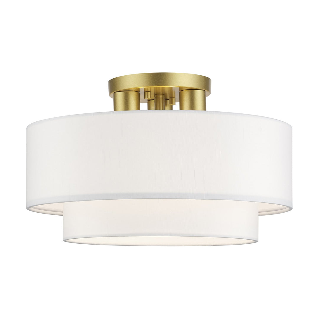 3 Light Soft Gold Large Semi-Flush With Hand Crafted Off-White Color Fabrics by Livex Lighting