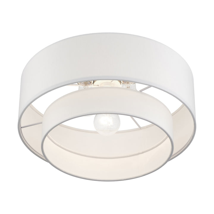 3 Light Soft Gold Large Semi-Flush With Hand Crafted Off-White Color Fabrics