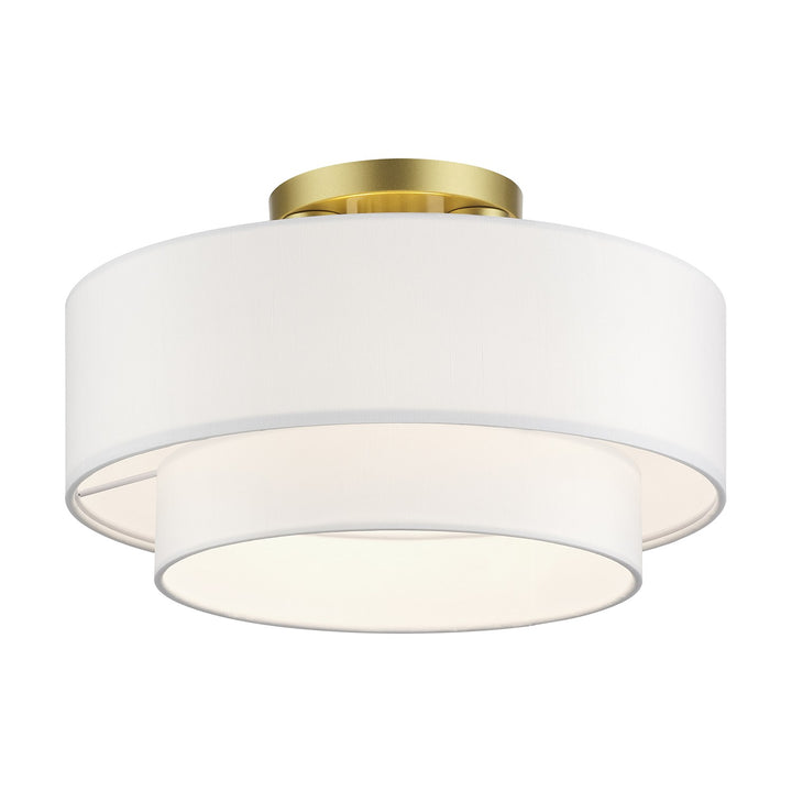 3 Light Soft Gold Large Semi-Flush With Hand Crafted Off-White Color Fabrics