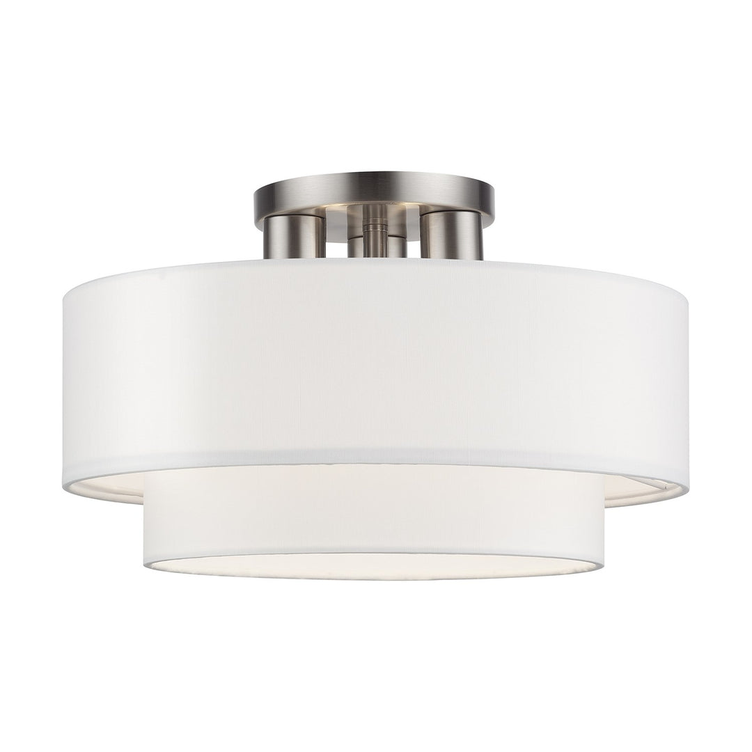 3 Light Brushed Nickel Large Semi-Flush With Hand Crafted Off-White by Livex Lighting