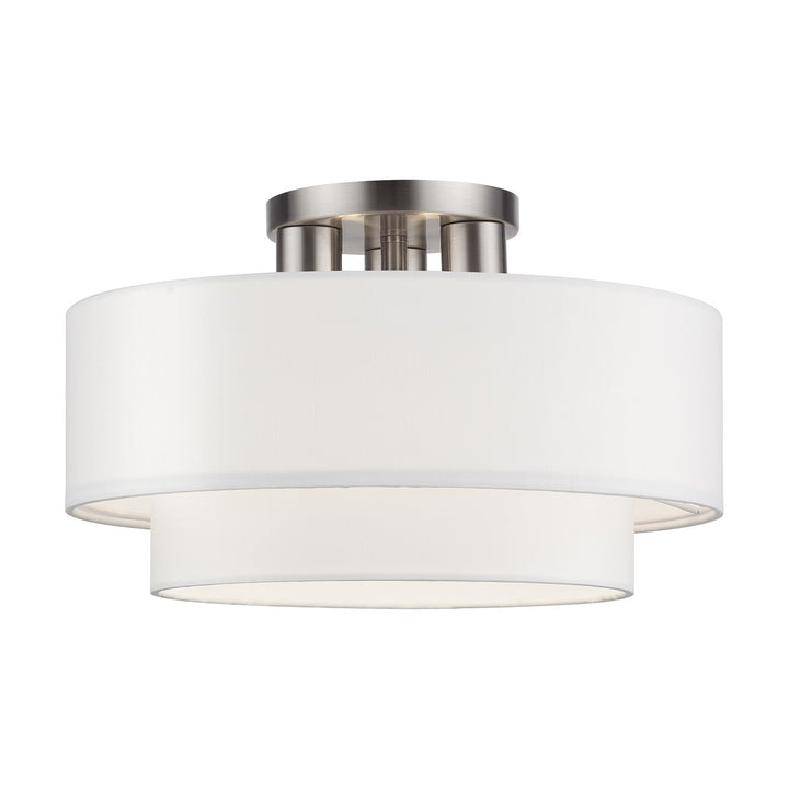 3 Light Brushed Nickel Large Semi-Flush With Hand Crafted Off-White by Livex Lighting