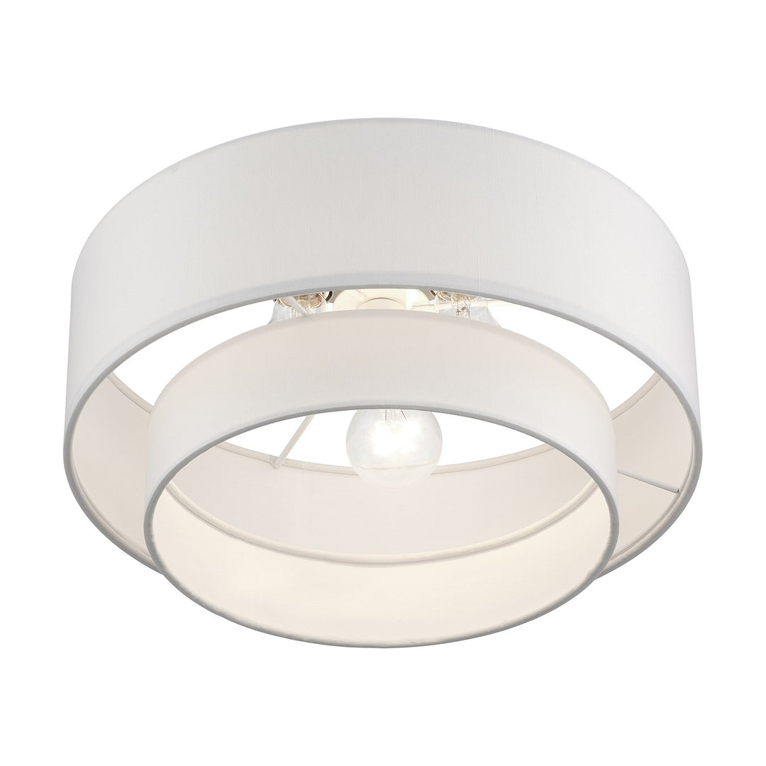 3 Light Brushed Nickel Large Semi-Flush With Hand Crafted Off-White