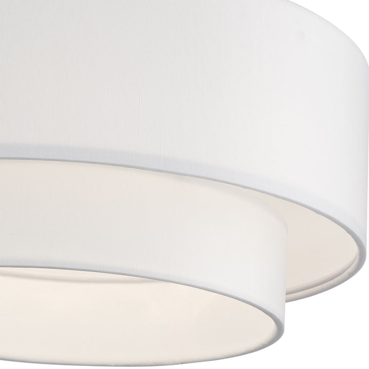 3 Light Brushed Nickel Large Semi-Flush With Hand Crafted Off-White