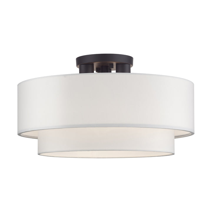 3 Light Bronze Large Semi-Flush With Hand Crafted Off-White Color Fabrics by Livex Lighting