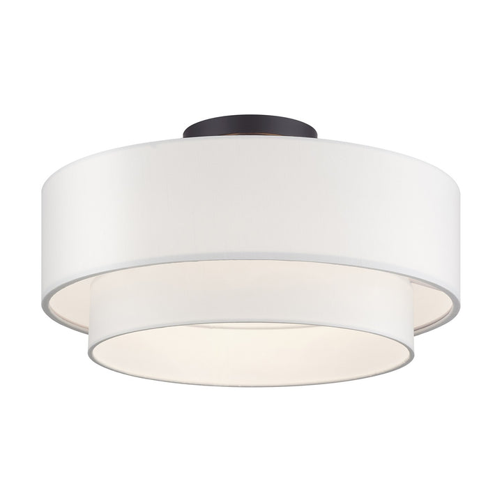 3 Light Bronze Large Semi-Flush With Hand Crafted Off-White Color Fabrics
