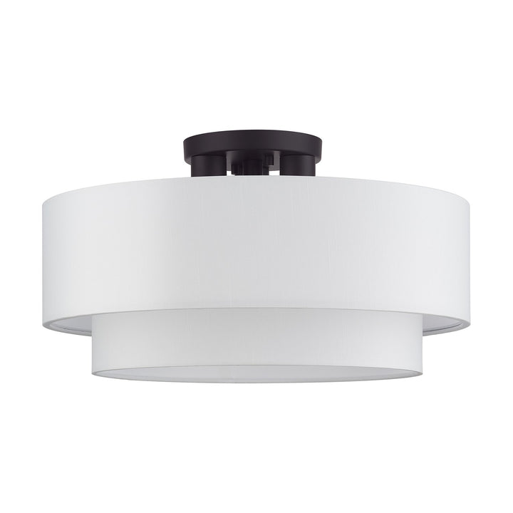 3 Light Bronze Large Semi-Flush With Hand Crafted Off-White Color Fabrics