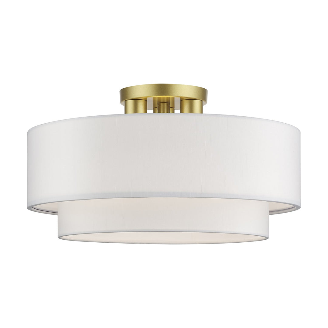 3 Light Soft Gold Large Semi-Flush With Hand Crafted Off-White Color Fabrics by Livex Lighting